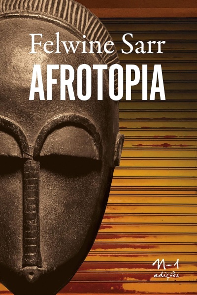 Capa do livro Afrotopia com máscara africana e fundo amarelo