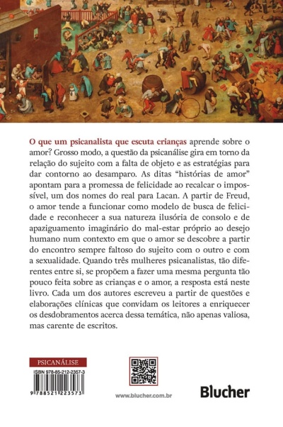 Contracapa de livro com texto em português, código de barras, QR code, selo PSICANÁLISE e logo Blucher