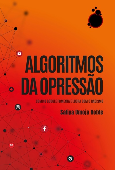 Capa de livro com fundo laranja e vermelho com título em preto e ícones de redes sociais.