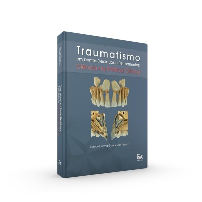 Livro Traumatismo em Dentes Decíduos e Permanentes com imagens de dentes na capa azul