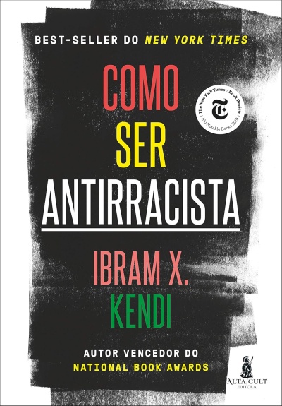 Capa do livro Como Ser Antirracista com texto colorido e selos de destaque