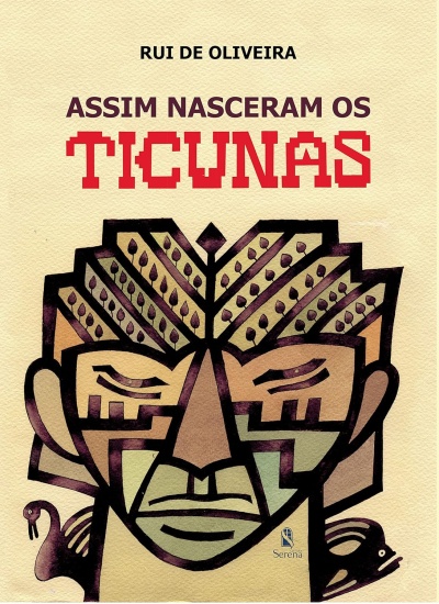Capa de livro com título assim nasceram os ticunas e ilustração abstrata de rosto humano