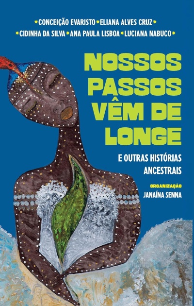 Capa de livro azul com ilustração colorida e texto em amarelo e branco