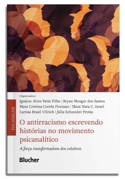 Capa de livro com perfis humanos em tons de laranja e roxo e texto em português sobre antirracismo e psicanálise