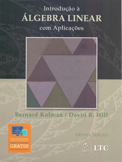 Capa de livro Introdução à Álgebra Linear com Aplicações com padrões geométricos e texto promocional