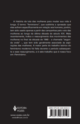 Contracapa de livro com texto sobre feminismo, logotipo da Editora Vozes, URL e código ISBN