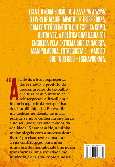 Contra-capa de livro com texto em português sobre política brasileira e código de barras.