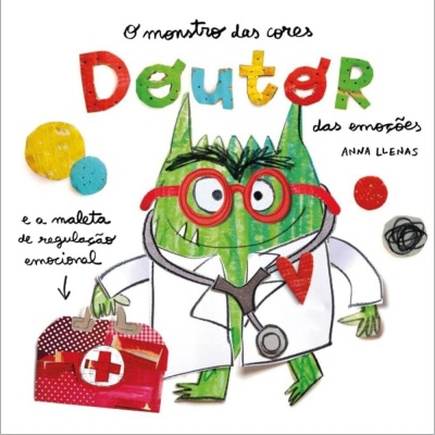 Capa de livro infantil com monstro verde vestido de doutor