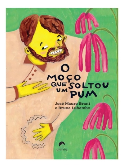 Capa de livro ilustrada com homem amarelo, flores cor-de-rosa e texto do título e autores.
