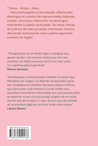 Contra-capa rosa de livro com texto e código de barras