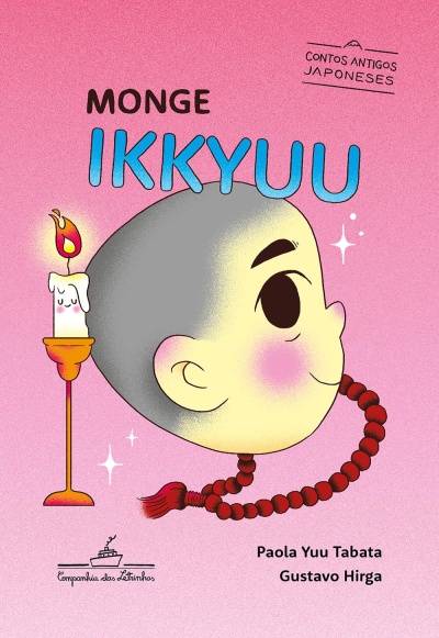 Capa de livro rosa com ilustração de um monge e vela acesa