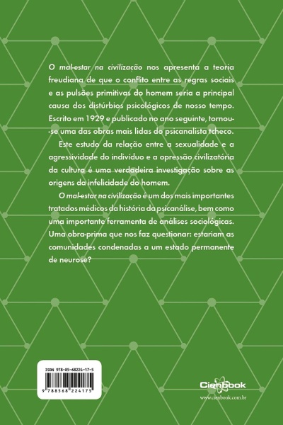 Parte traseira de capa de livro verde com texto e código ISBN