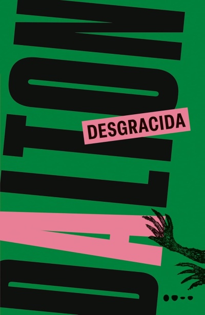 Capa de livro verde com texto preto e rosa e uma mão preta desenhada