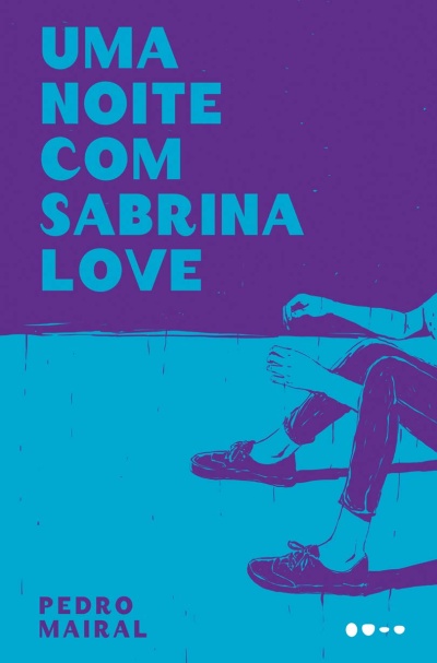 Capa de livro com texto e ilustração de pernas e braços em azul sobre fundo roxo e azul