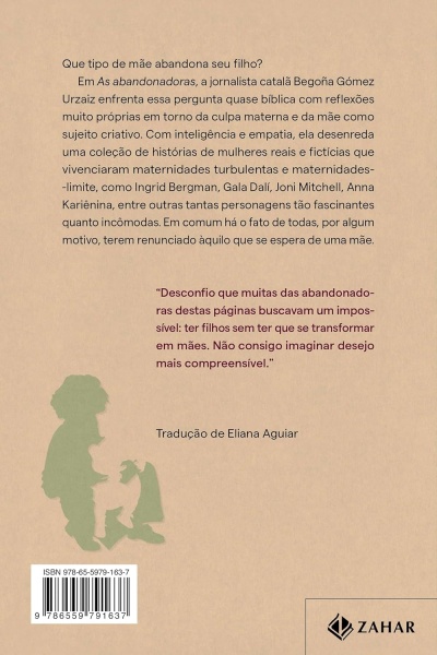 Contracapa de livro em papel castanho com texto em português, silhuetas de crianças verdes, código de barras e logotipo Zahar.