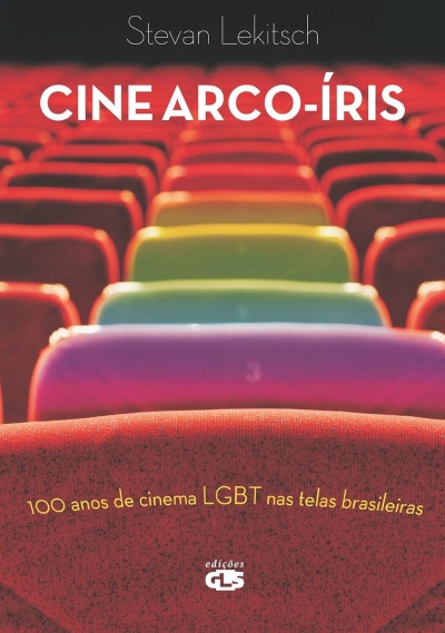 Capa de livro com cadeiras coloridas e texto sobre cinema LGBT