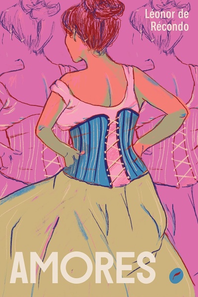 Capa de livro com mulher de costas em corpete azul e saia amarela