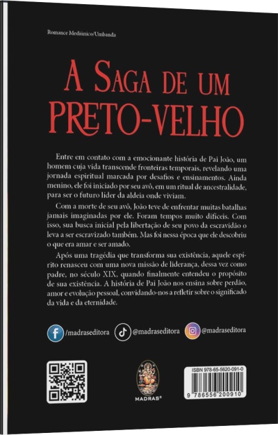 Capa traseira de livro com título vermelho e texto branco em fundo preto