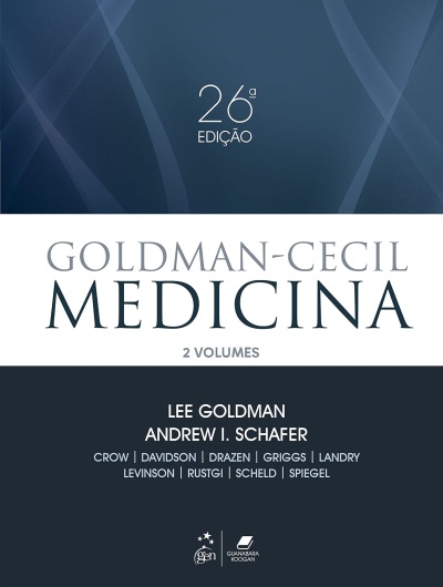 Capa de livro da 26ª edição do Goldman-Cecil Medicina em azul escuro e branco