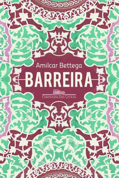 Capa de livro BARREIRA de Amilcar Bettega com padrão colorido e logo de editora