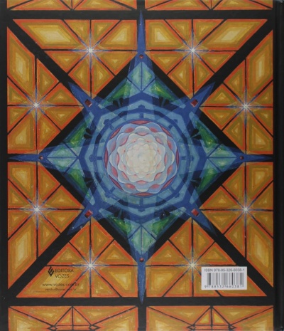 Capa de livro com padrão geométrico colorido e texto editorial e ISBN