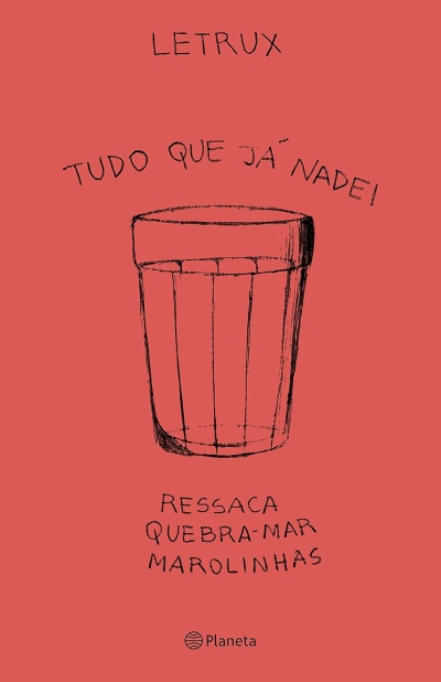 Capa de livro vermelha com desenho a preto de um copo e texto em português