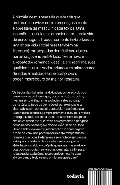 Contracapa de livro preta com texto branco em português, código de barras e ISBN