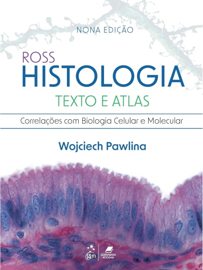 Capa do livro Histologia Texto e Atlas de Wojciech Pawlina com imagem microscópica