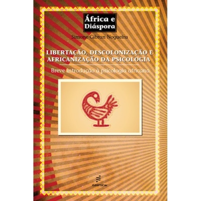 Capa de livro África e Diáspora com imagem de galo vermelho e texto em castanho e vermelho