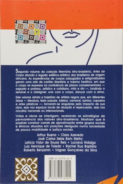 Capa traseira de livro com texto sobre legado afro-brasileiro em português