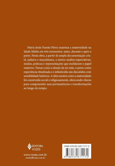 Contracapa de livro castanha com texto branco e código de barras