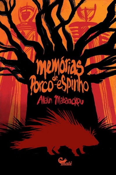 Capa de livro Memórias de Porco-espinho com porco-espinho vermelho e árvore preta