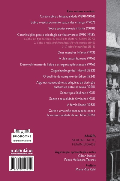Capa traseira de livro cor vinho com lista de conteúdos e dados editoriais