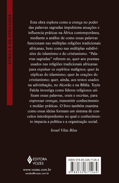 Contra-capa de livro em português sobre religiões africanas, com texto e ISBN