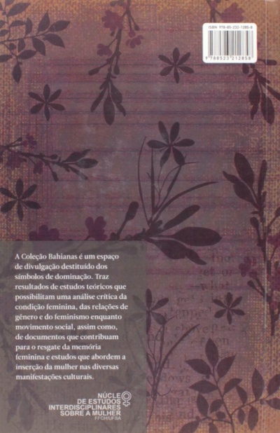 Contracapa de livro com padrão floral e texto em português sobre estudo feminino e código ISBN.