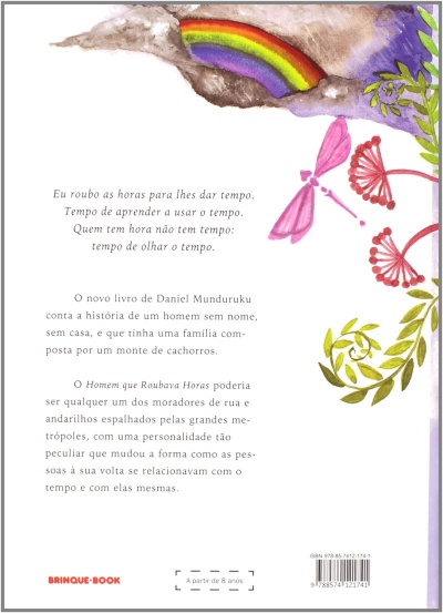 Contracapa de livro com ilustrações coloridas e texto em português