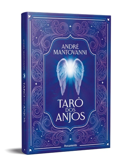 Capa de livro azul com asas de anjo e texto