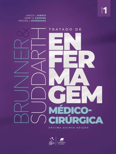 Capa de livro roxa com título Tratado de Enfermagem Médico-Cirúrgica e nomes de autores