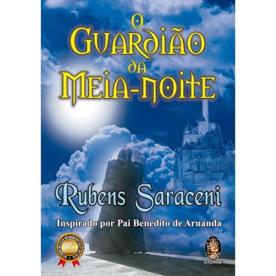 Capa de livro azul com nuvens, figura encapuzada e texto em amarelo e azul