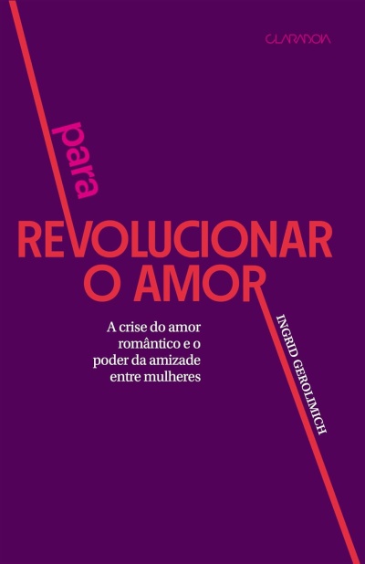 Capa de livro roxa com título laranja e texto branco e rosa