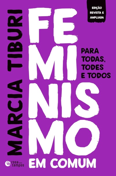 Capa de livro roxa com texto branco e preto sobre feminismo