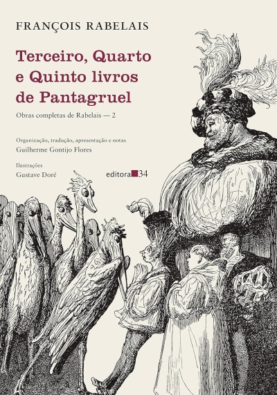 Capa do livro de François Rabelais com ilustrações em preto e branco