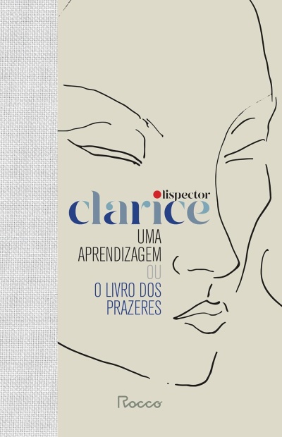 Capa de livro com ilustração minimalista de rosto e texto em azul e preto