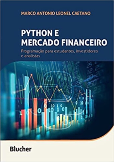 Capa de livro Python e Mercado Financeiro com gráficos de barras coloridos