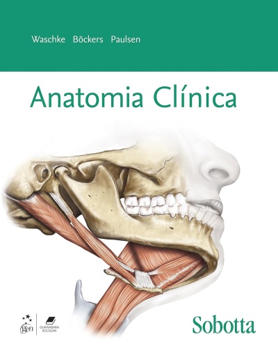 Capa de livro de anatomia clínica com ilustração anatómica da cabeça humana