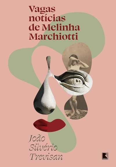 Capa de livro com título, autor, formas abstratas e colagem surrealista de rosto e criança