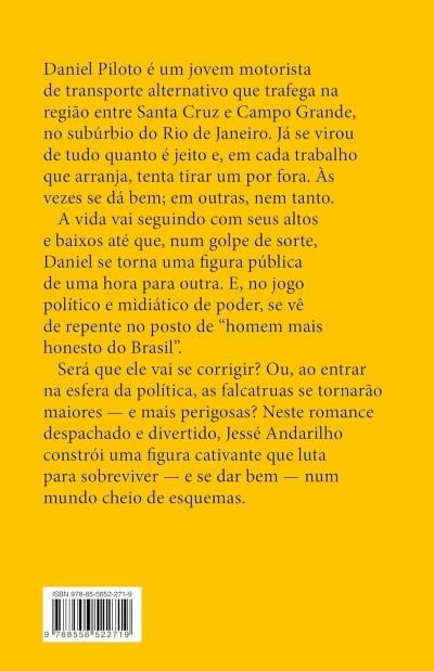 Contracapa de livro amarelo com texto em português e código de barras ISBN.