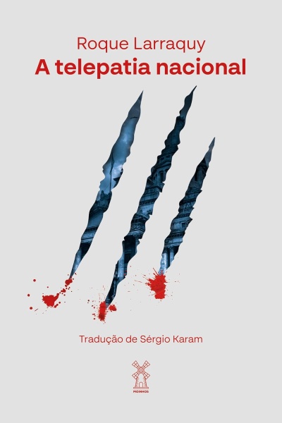 Capa do livro A telepatia nacional com marcas de garras e manchas de sangue