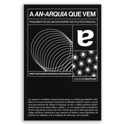 Capa preta de livro com texto branco e padrões geométricos