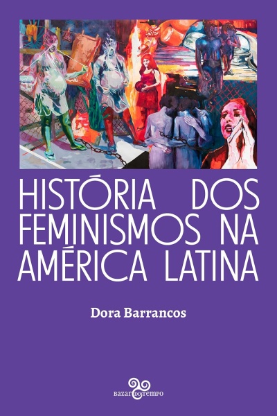 Capa de livro roxa com título branco e ilustração colorida de mulheres.